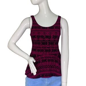 Express Sleeveless Peplum Top Pullover Black and Fuchsia Aztec Print Size M